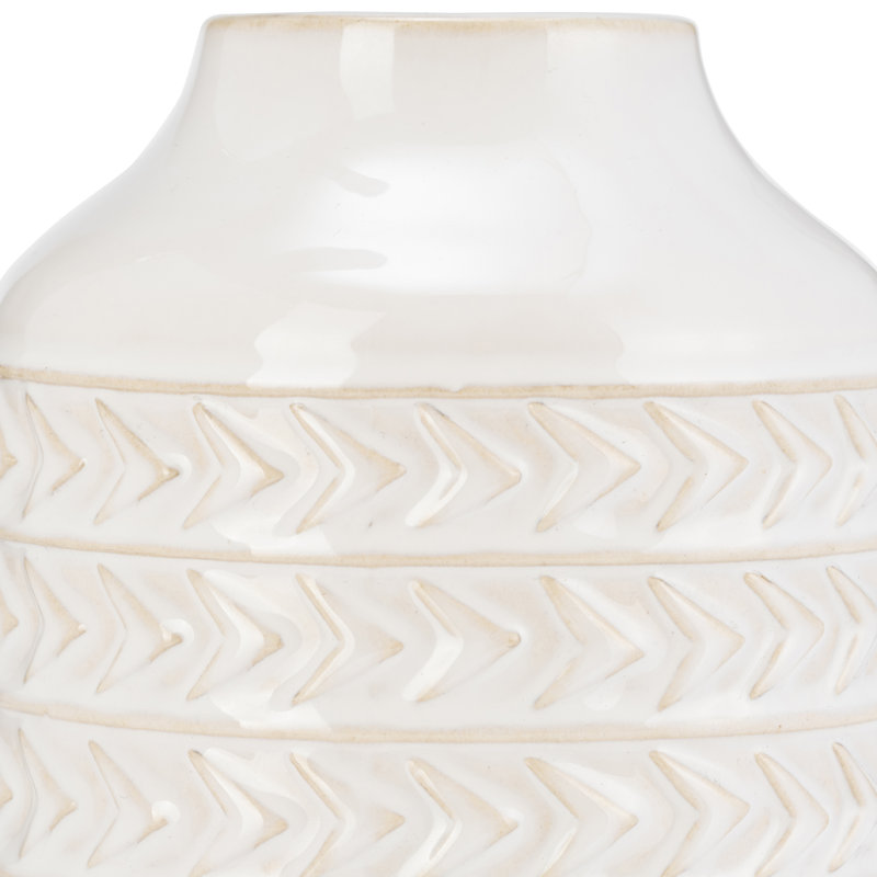 Vase aztèque en céramique neutre texturé ivoire, H 10 po x l 6 po x P 6 po