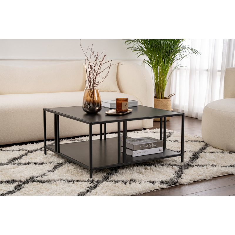 Modern Black Coffee Table, 31.5 x 15.7 x 31.5 inches | 100% Melamine Coated Chipboard, Thickness: 0.7 inches | Sturdy Metal Legs (0.6 x 0.6 inches) | Industrial Style, Perfect for Living Room & Contemporary Spaces