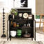 Buffet moderne avec portes en verre trempé figuré, dessus rabattable, tablettes intérieures, console de rangement à cadre en métal