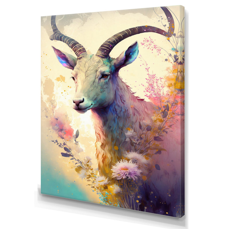 «Cute Goat Floral III», reproduction sur toile, L 12 po x H 20 po, Toile tendue
