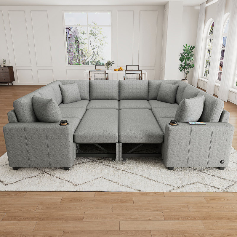 Canapé-lit modulaire convertible en U 108,7 po pour salon, gris, Gris chenille