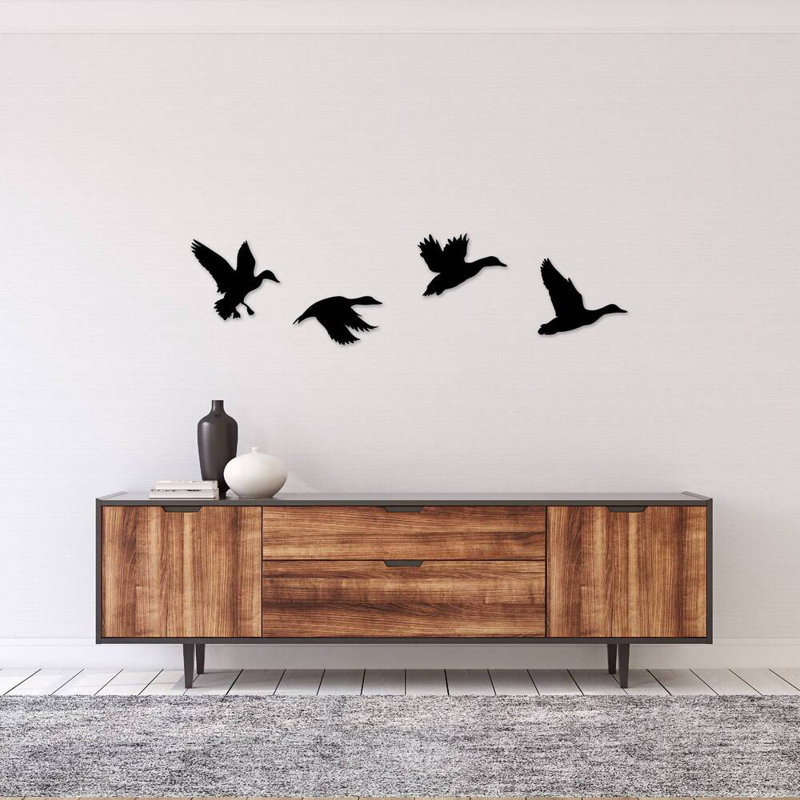 Art mural en métal «Duck & Deer Mountain» - décor de scène de nature sauvage - silhouette de forêt - suspension murale rustique d'extérieur - chalet à la maison - sculpture en métal industrielle moderne - pièce d'art spectaculaire