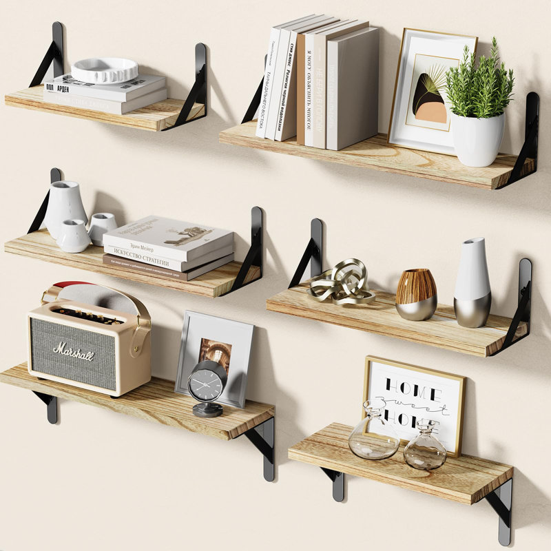 Shontella 6 Piece Floating Shelf, Natural Wood