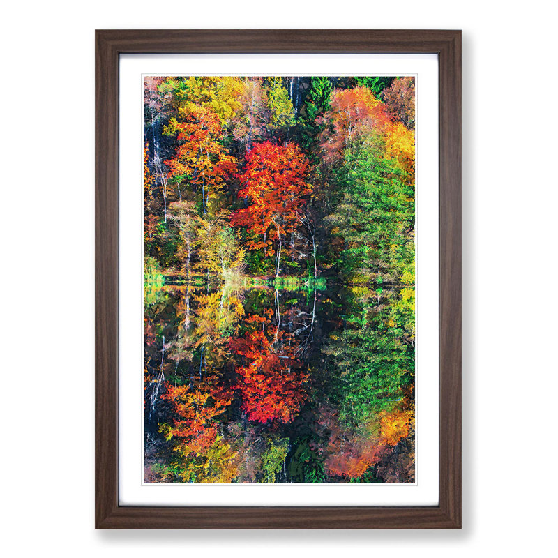 Autumn Forest Reflection in Abstract - Picture Frame Graphic Art Print, Walnut Framed, 87cm H x 62cm W x 2cm D
