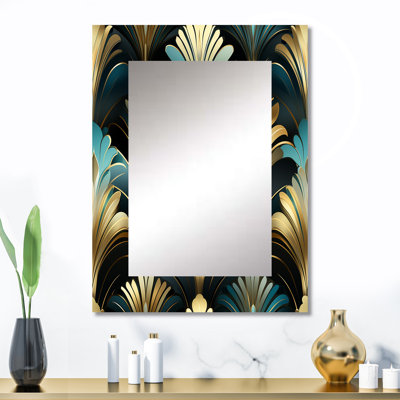 Emeraude et blanc damassé Art déco - miroir mural décoratif damassé, grand miroir damassé, impression sur métal