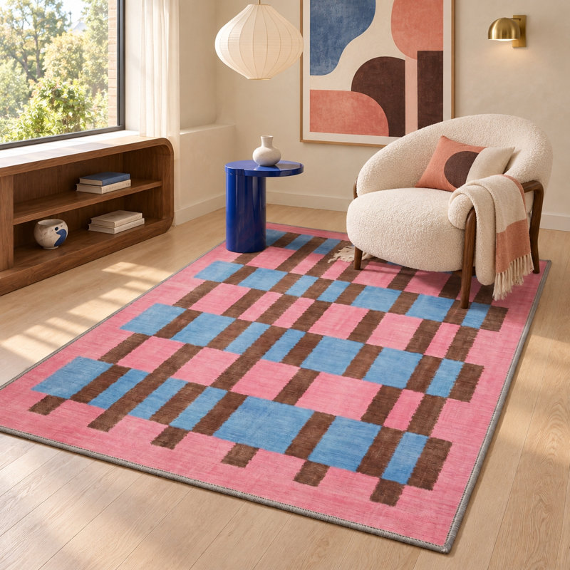 Tapis à motif géométrique à carreaux rétro Bungalow Bungalow, Rectangle 120 po x 96 po