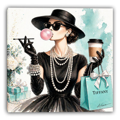 «Chic Fashion Woman», art mural sur toile, Portrait glamour bleu sarcelle, décoration sur toile tendue moderne GT15405