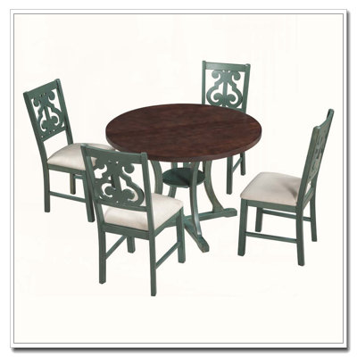 Ensemble de table de salle à manger 5 pièces avec tablette de rangement et chaises à dossier creux