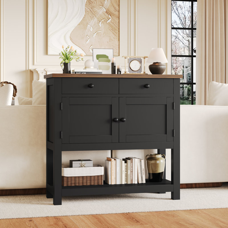 Console 35,4 "avec tiroirs et armoire Latiasha, Brun / Noir