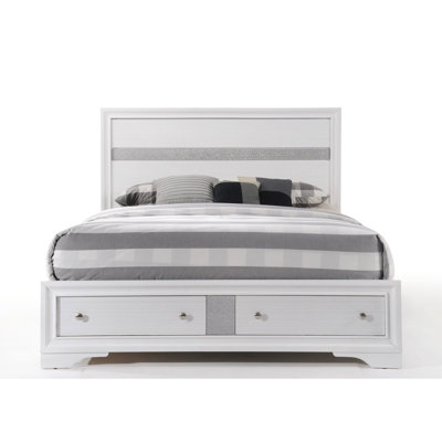 Storage Bed In White For Queen - Acrylic No Box Spring 3 Slats + 5 Legs 2 Drawers With Full Extension And Stop Structure Metal Center Drawer Slide