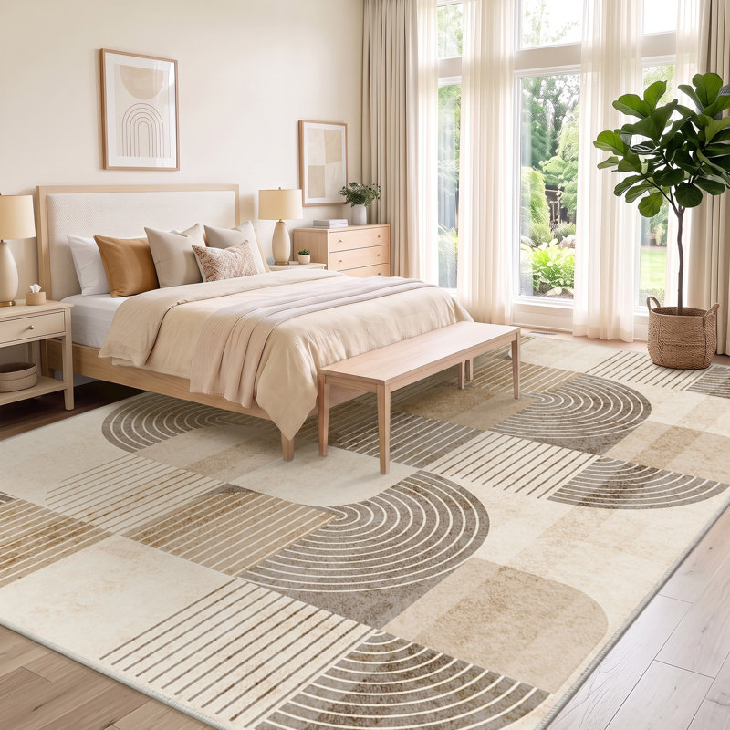 Tapis de salon lavable de 2,4 x 3 m (8 x 10 pi) - Tapis antidérapant moderne, Beige, Rectangle 8' x 10'