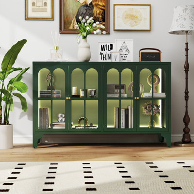 53.2" W Metal Sideboard Buffet Cabinet With Glass Door, Adjustable Shelves, COB LED Light