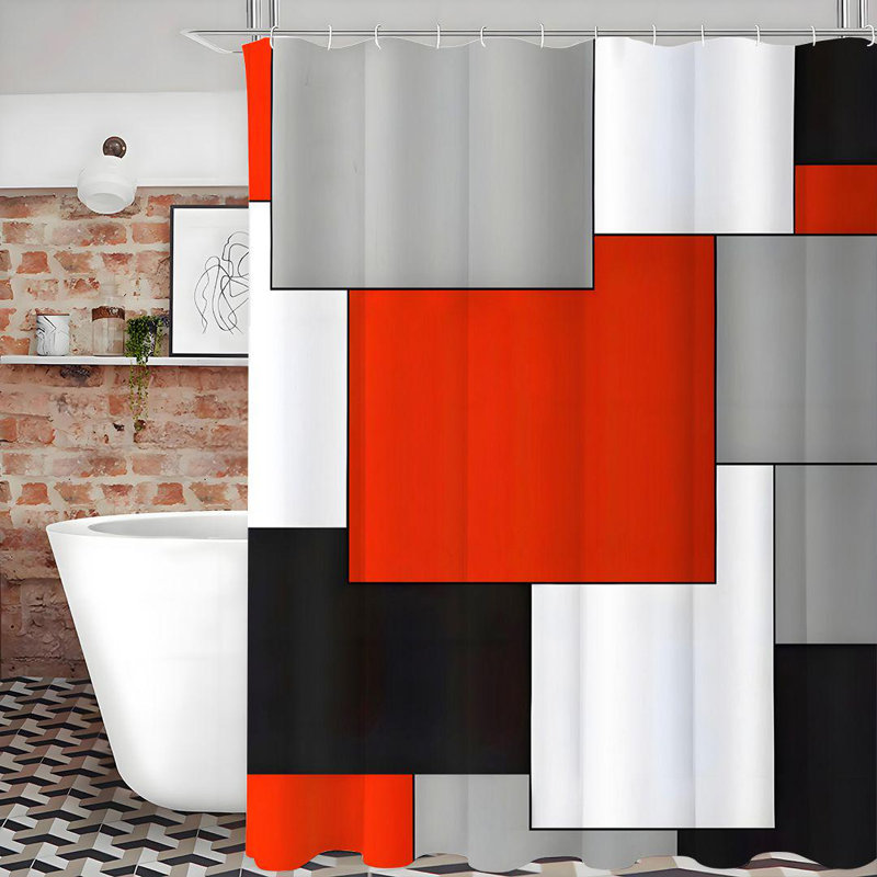 Rideau de douche avec crochets inclus, H 72 po x l 72 po, Rouge / gris / blanc / noir à carreaux