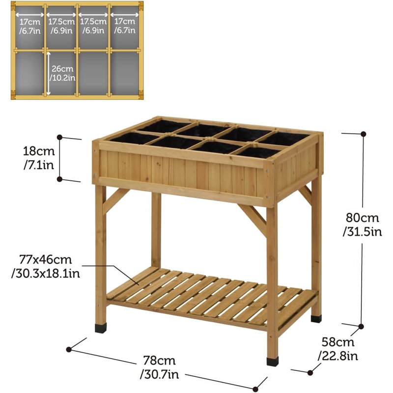 8 Pocket Herb Planter Natural,Wooden Raised Planter