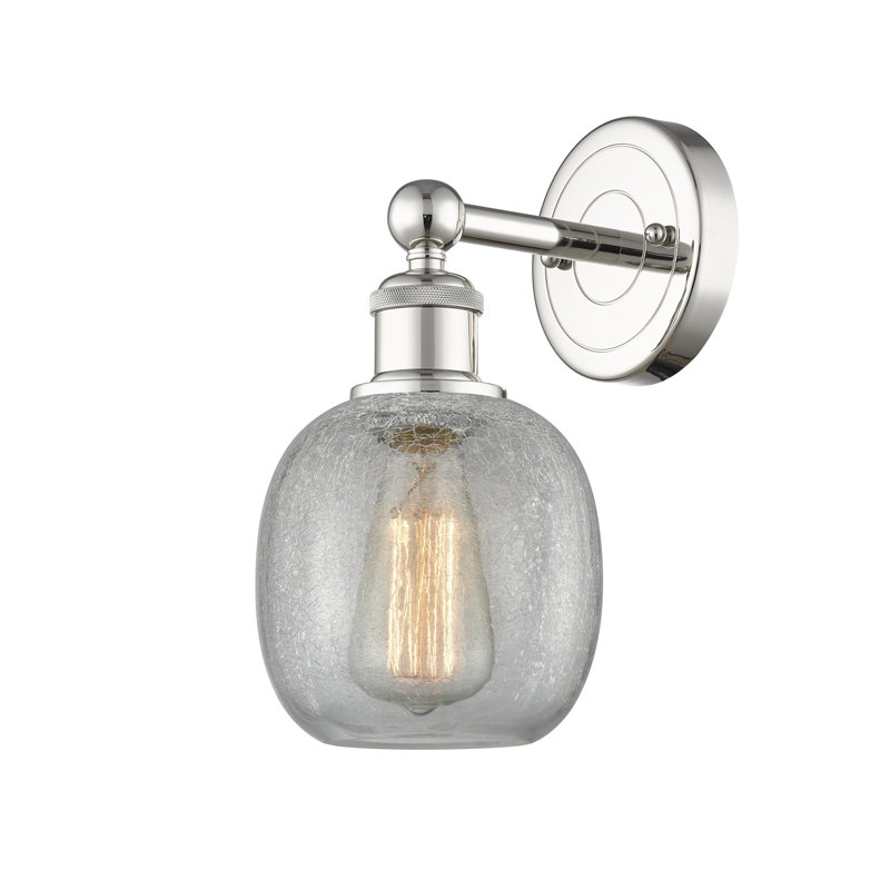 Cheraw Armed Sconce, Clear Crackle, Polished Nickel