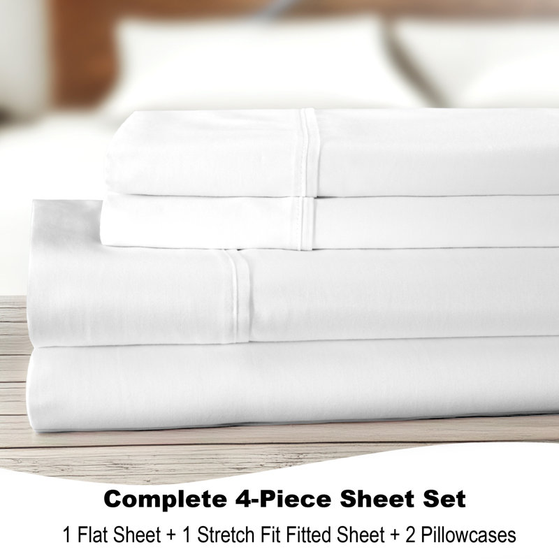 800 Thread Count Cotton Blend BedTite Tight Grip Sheet Set, California King, White