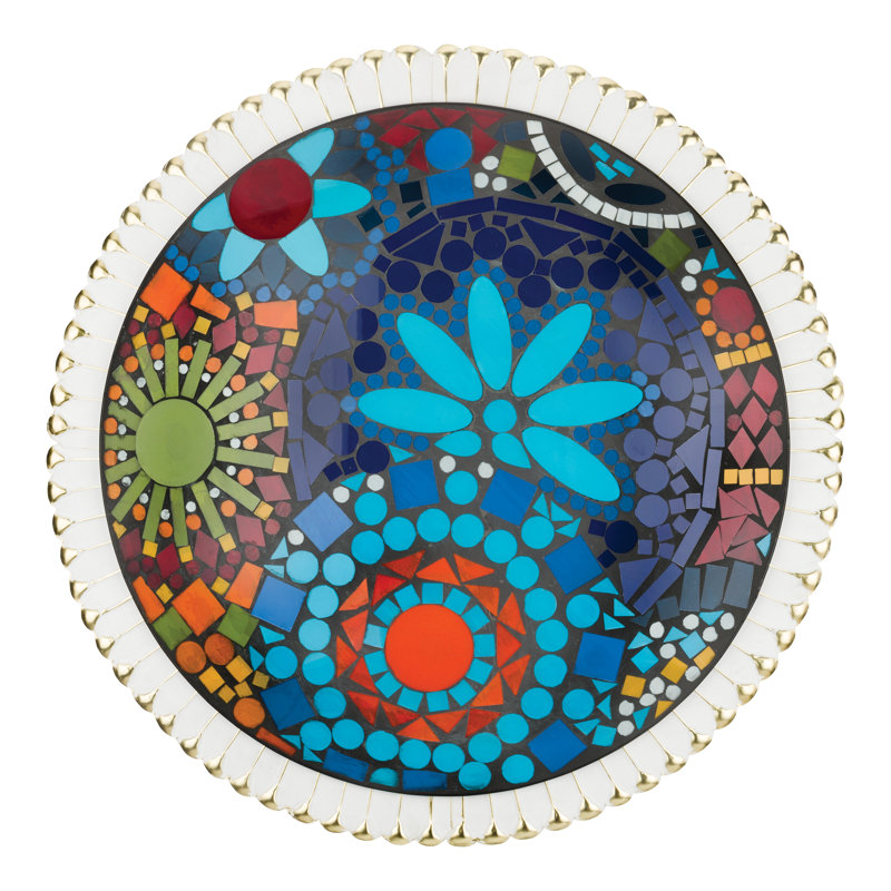 Bohemian Sun Wall Decor with Mosaic Glass and Metallic Gold Rim