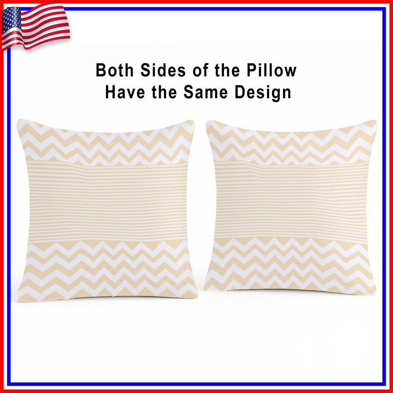 Beige Zigzag Stripes Double Sided Throw Pillows, 14 x 14 inches