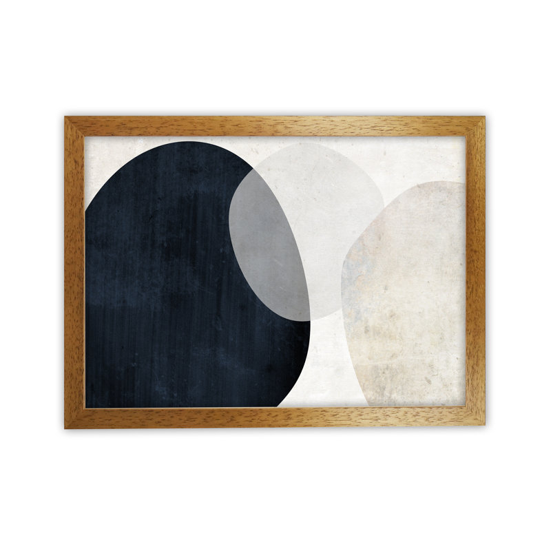Blue And White Abstract Textured - Print, Oak Frame, 30cm H x 42cm W x 3cm D