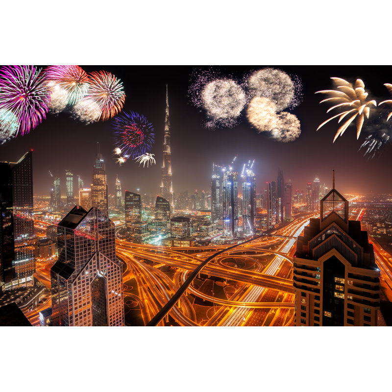 Fundin Fireworks In Dubai, UAE - Wrapped Canvas Print, 51cm H x 76cm W x 3.8cm D