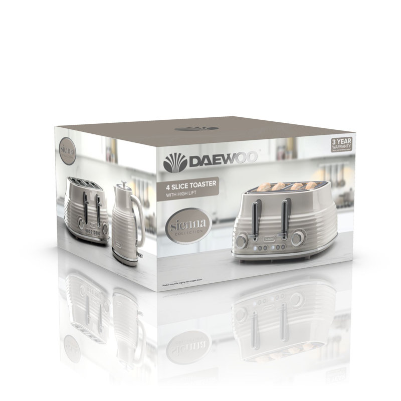 Daewoo Sienna 4 Slice Toaster With High Lift Handle Cream, Taupe