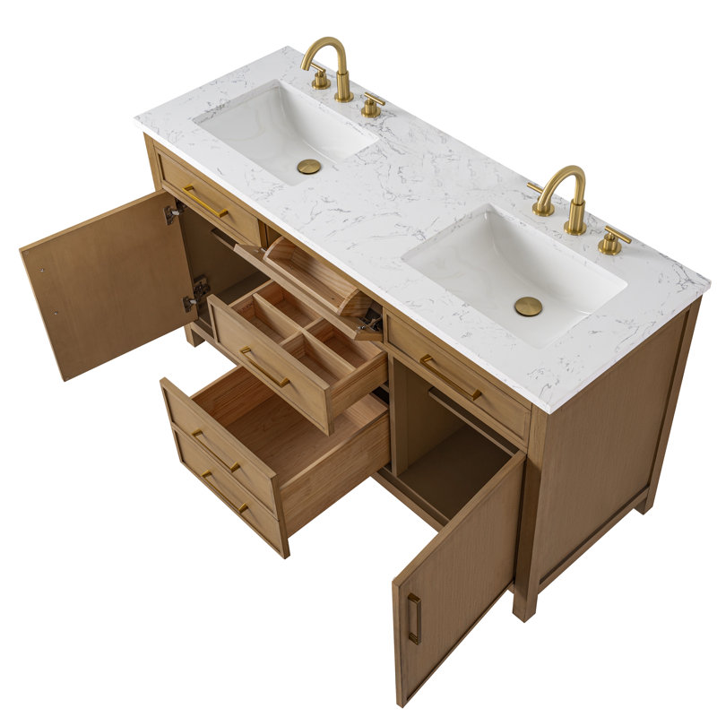 Meuble-lavabo double 60 po Reajean, Caramel / bronze brossé