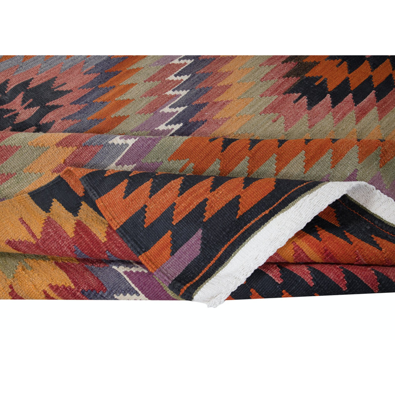 Tapis motif losange turc tissé à plat 5,6 x 9,4 pi