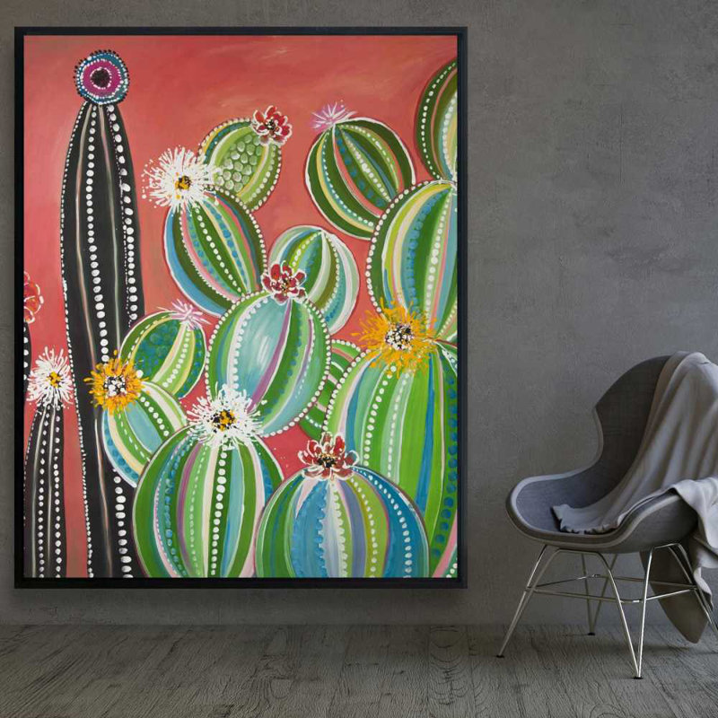 Rainbow Cactus - Toile encadrée exotique pour décoration intérieure