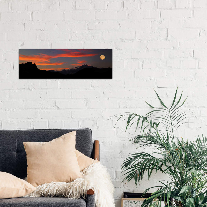 Rising Super Moon, Badlands National Park, South Dakota, Usa 1 Piece Wrapped Canvas Panoramic Wall Art