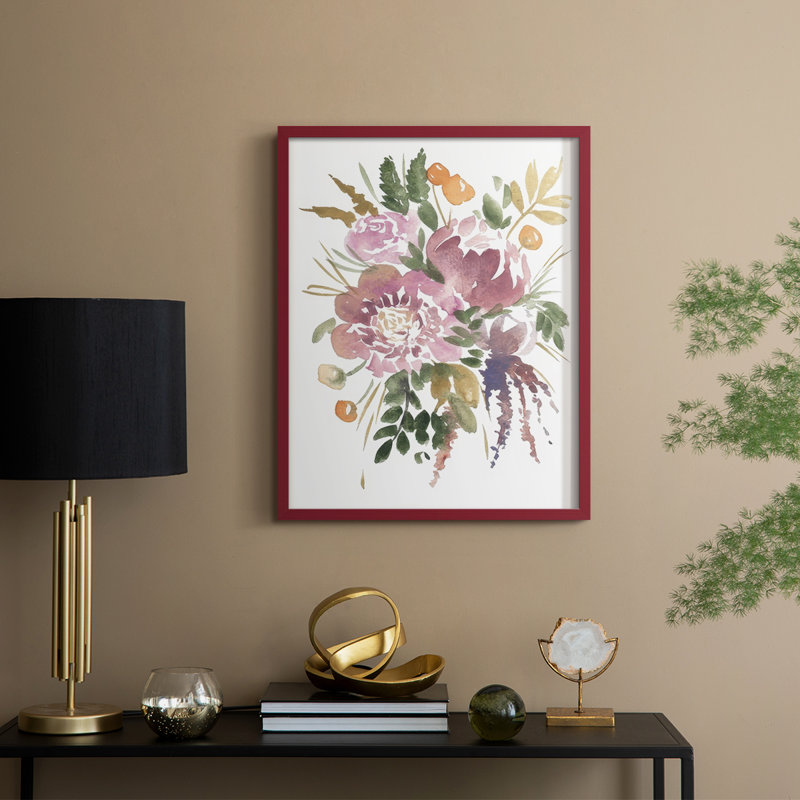 Spring Fling Bouquet II Framed Print - Solid Wood, 21" H x 17" W, Red