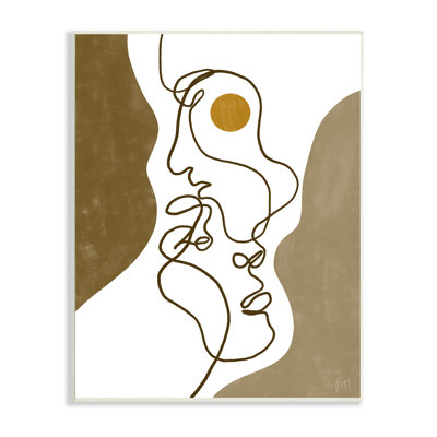 Tendre les visages, dessin abstrait orange, formes brunes, estampe numérique, art texturé par Birch & Ink