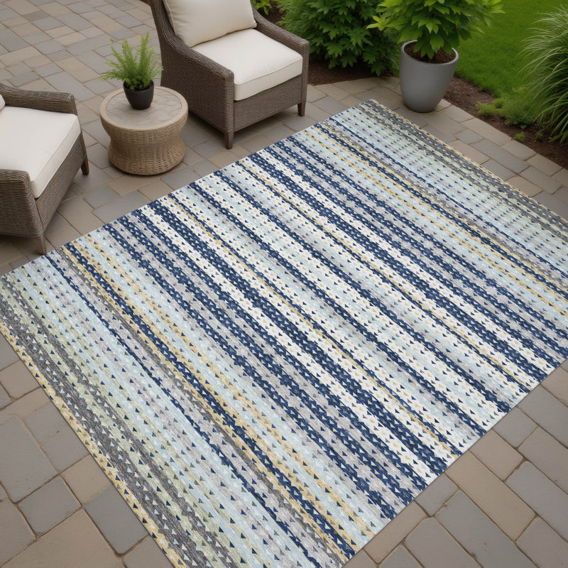 Machine Washable Indoor/Outdoor Chantille ACN2823 Stripes Rug, Navy, 5' x 7'6"