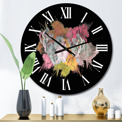 Rose et jaune, art liquide abstrait - horloge murale moderne
