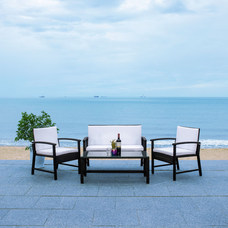 Painuly 4 - Person Patio Conversation Set with Cushions, Black