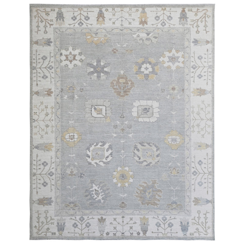 Tapis bleu clair et ivoire noué à la main de haute qualité