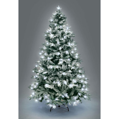Lit Lapland Fir Artificial Green Christmas Tree Snow Flocked (White)