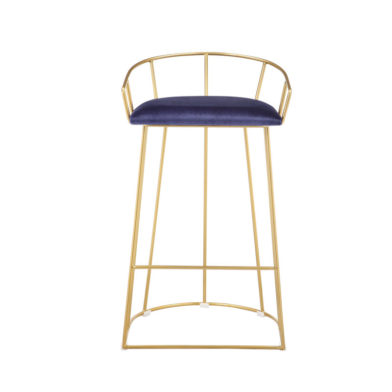 Jillian Upholstered Counter Stool with Metal Frame, Counter Stool (26.5" Seat Height), Navy Velvet