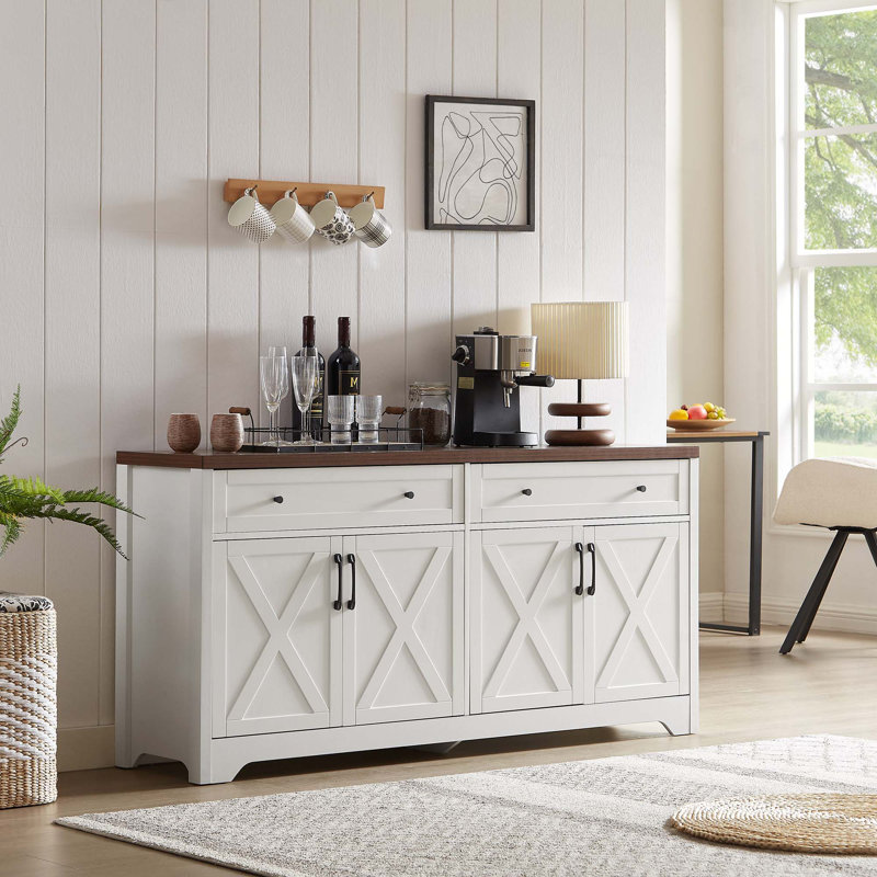 Meuble télé Meuble télé multifonctionnel pour salon, buffet et armoire de rangement, Blanc/noyer