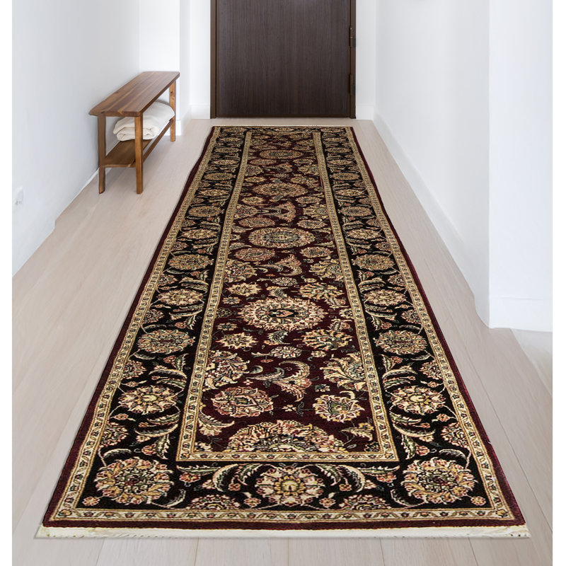Manchuria Wool Oriental Area Rug in Black/Wine