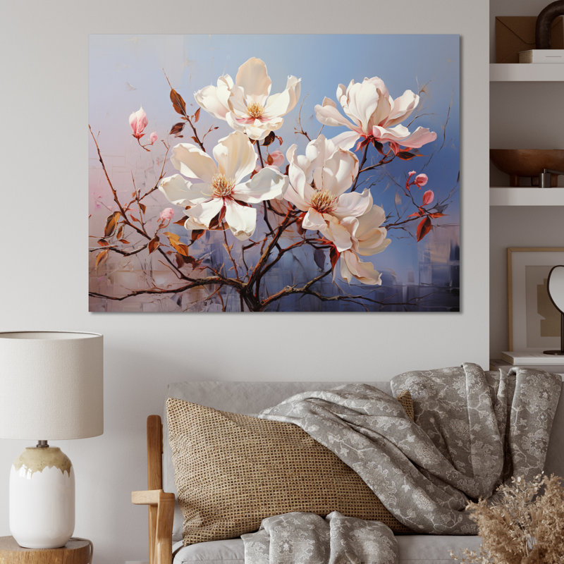 " White Blue Magnolias Romantic Impression ", H 34 po x l 44 po x P 1,5 po, Toile tendue