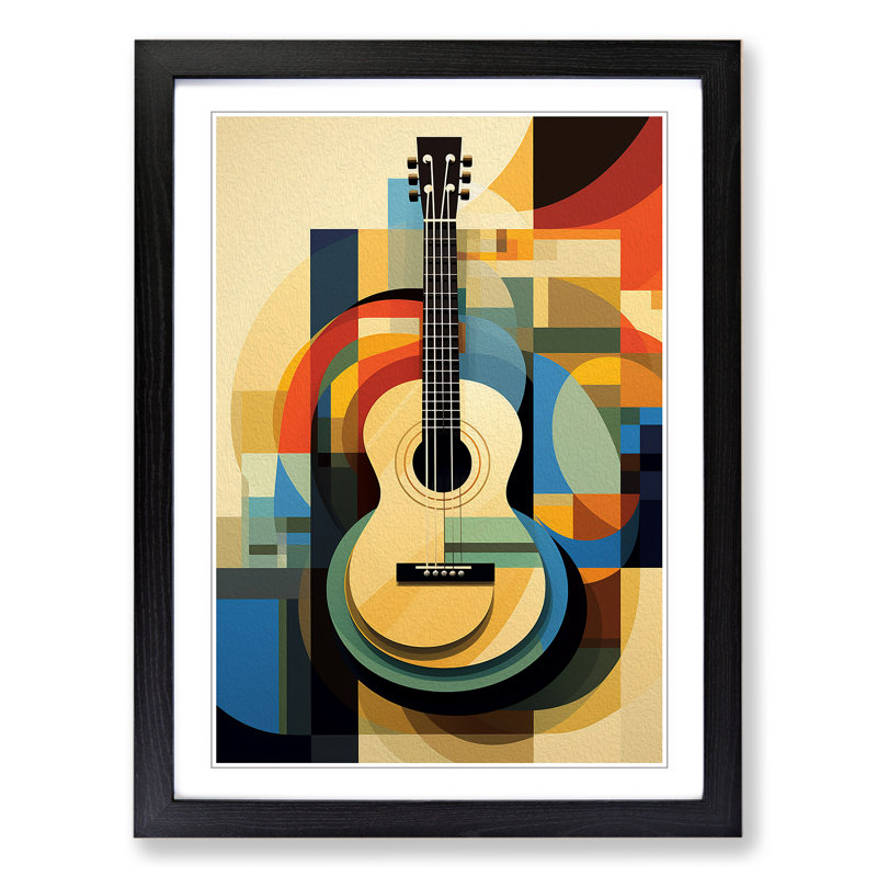 Acoustic Guitar Geometric Framed Print, 46cm H x 34cm W x 2cm D, Black
