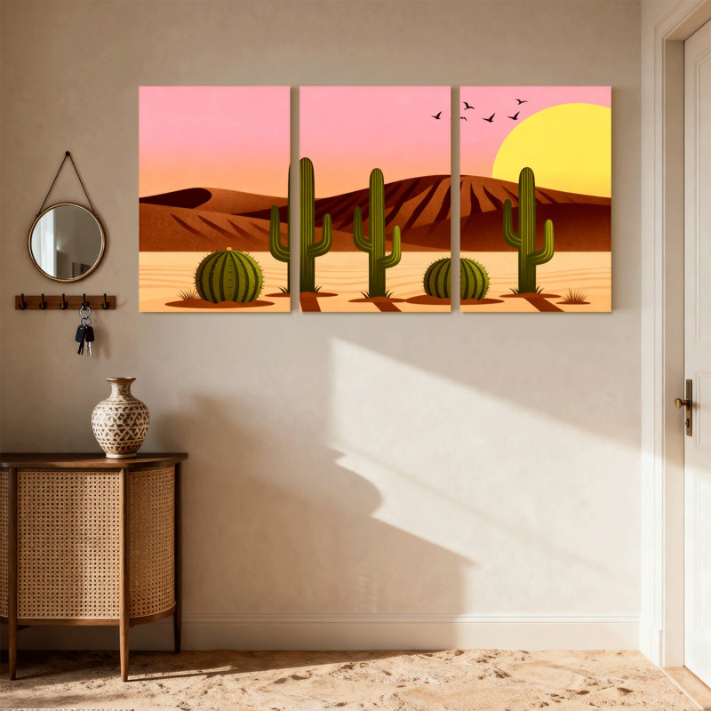 Cactus désert, Cactus coucher de soleil, paysage, ensemble de 3 reproductions d'art sur toile, H 30 po x l 60 po