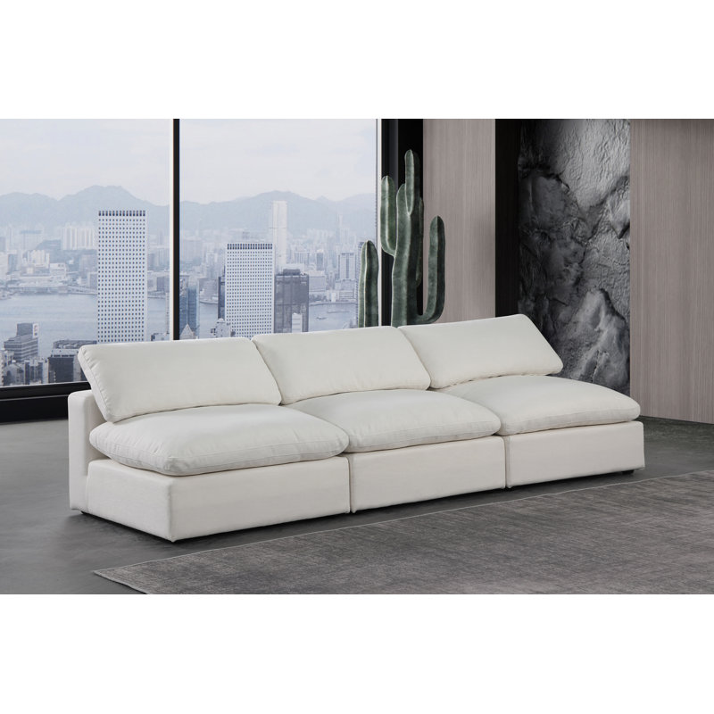 Canapé modulaire en lin 120 ", Tissu crème texturé en lin