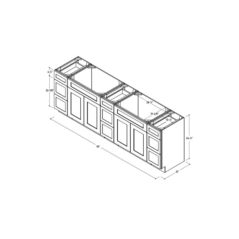Disar 96" White Double Freestanding Bathroom Vanity Base