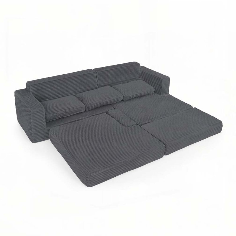 Corduroy Modular Sectional Sofa,Unfold into a bed, Grey