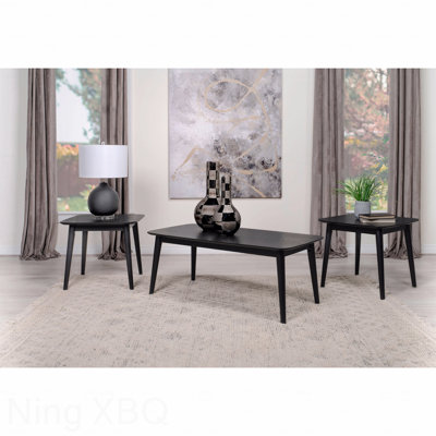 3-Piece Black Rectangular Coffee Table Set