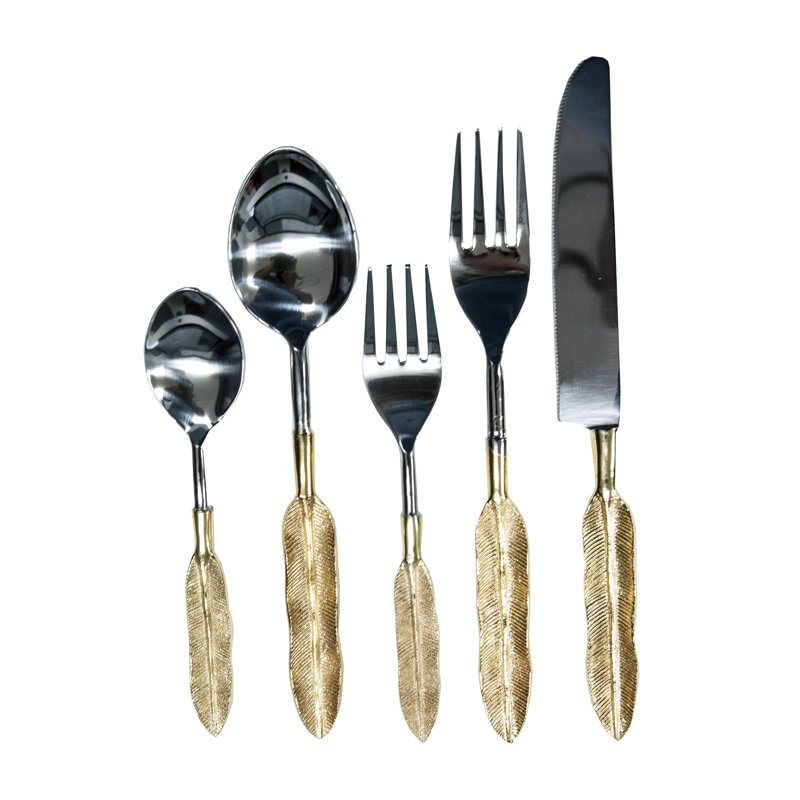 Alice Collection 5-Piece Multicolor Steel Cutlery Set with Feather-Shaped Handles