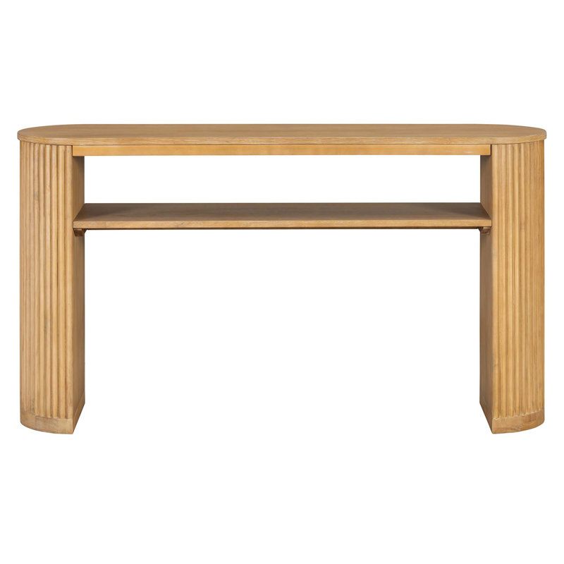 Rustic Console Table with Fluted Legs and Ash Veneer Top, Natural