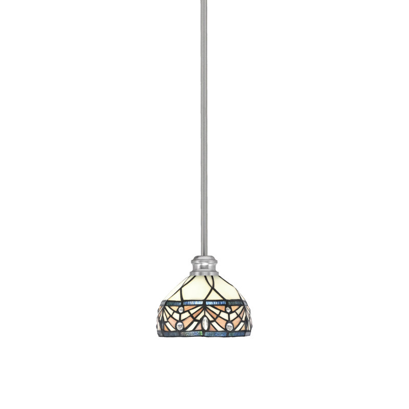 Mini-luminaire suspendu avec tige Edge et verre Royal Merlot 7 po, Nickel brossé