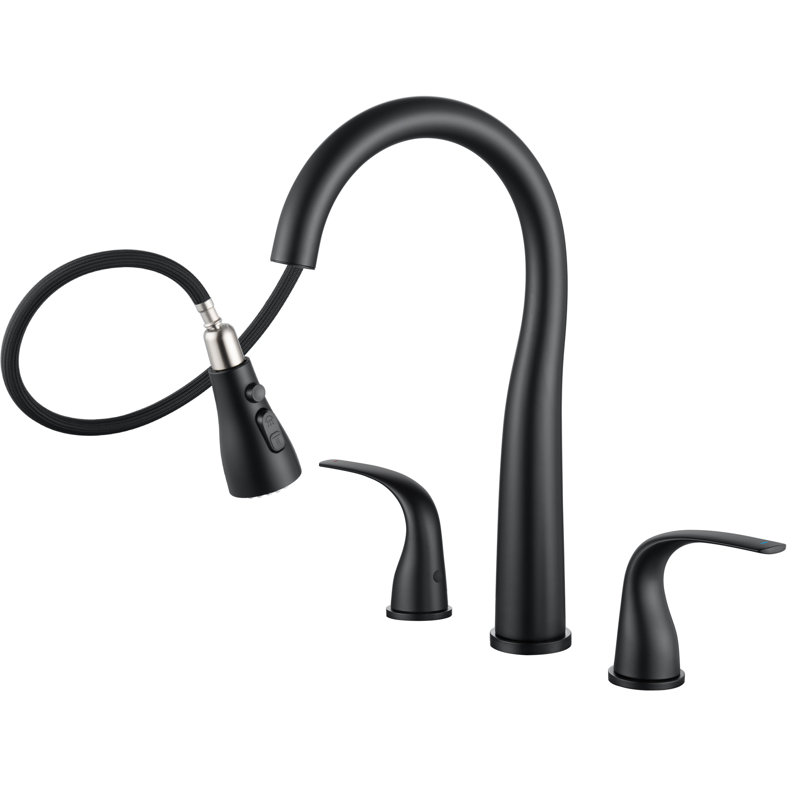 Widespread Dual Handle 360° Spout Swivel Pull Down 3 Modles Sprayer Kitchen Faucet, Matte Black